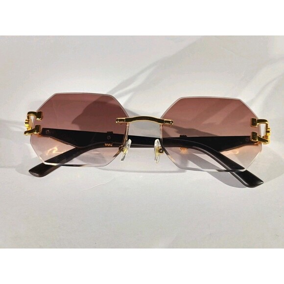 Luxury Rimless Sunglasses Women's Brown Tint - Picture 3 of 9